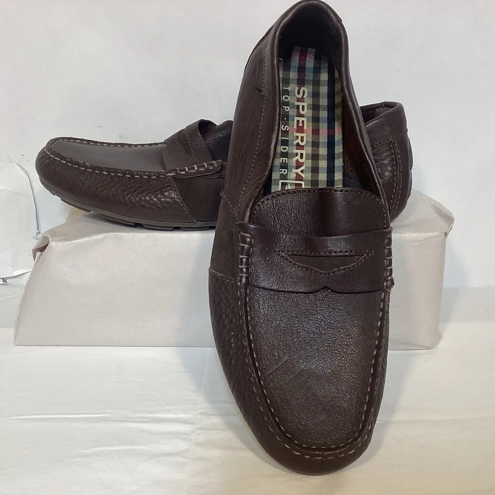 Men’s Sperry Top-sider Brown Leather Penny Loafers Driving Style Moccasin